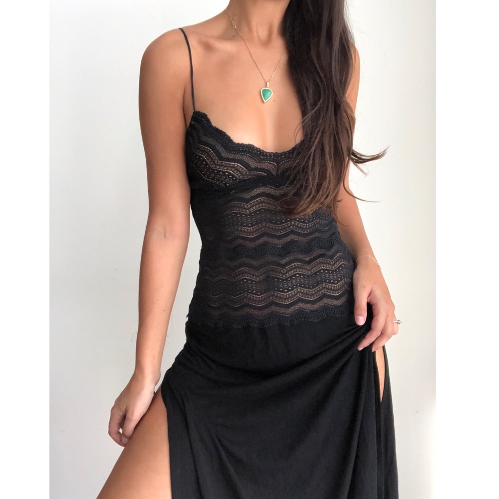 Cosabella Black Lace Crochet Slip Dress